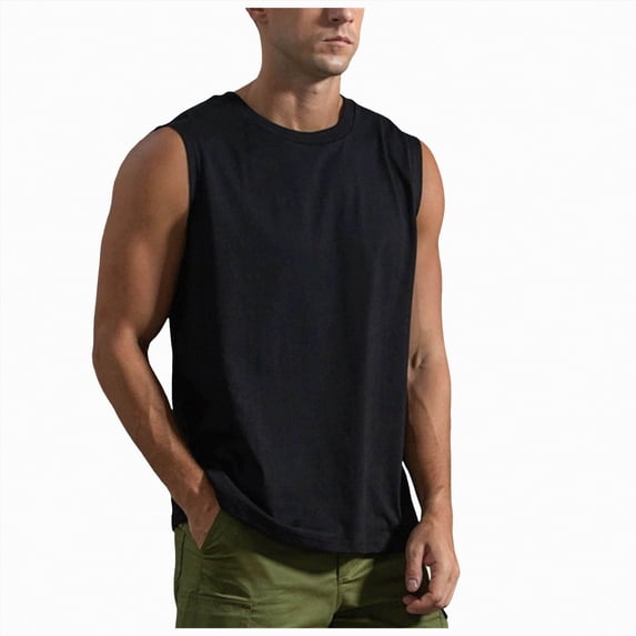 Hessimy Men's Tank Top Cotton Moisture Wicking Muscle Shirt Summer Sleeveless Shirts Gym Workout Tank(Black,XL)