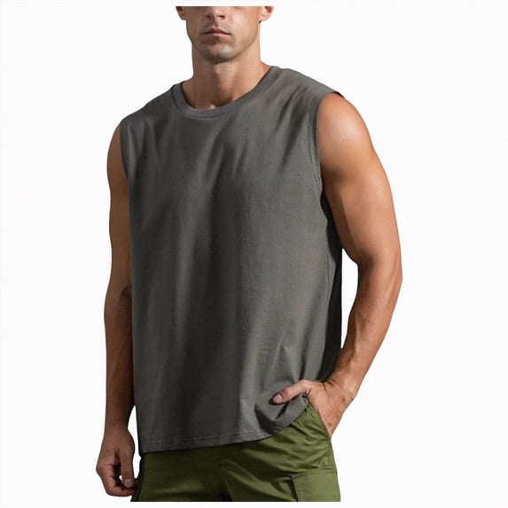 Hessimy Men's Tank Top Cotton Moisture Wicking Muscle Shirt Summer Sleeveless Shirts Gym Workout Tank(Dark Gray,XXXL)