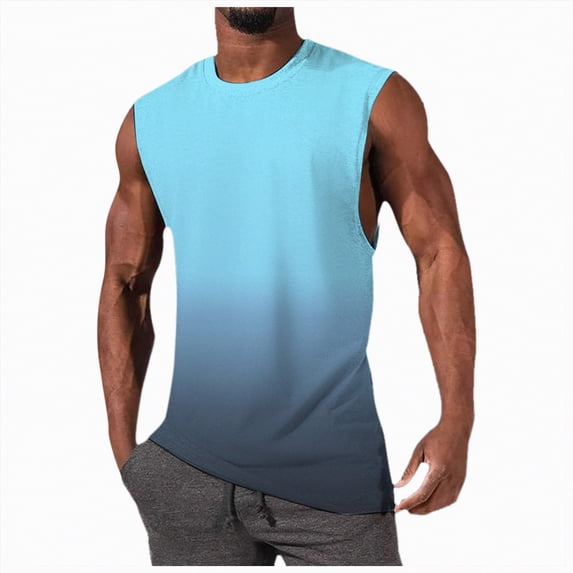 Hessimy Men's Tank Tops Knit Sleeveless Workout T Shirt Muscle Gym Fitness Tee,durable(Light Blue,XXXL)