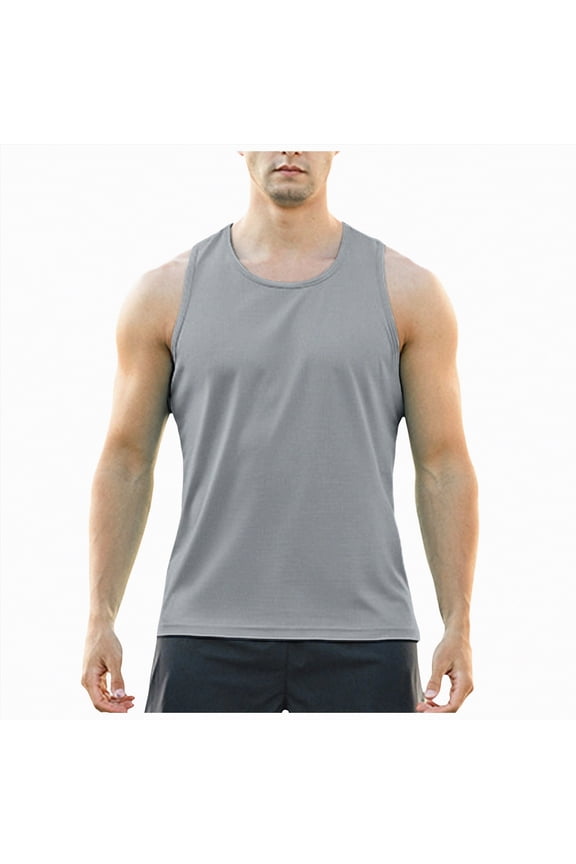Men's Workout Quick Dry Soft Gym Bodybuilding Stringer Tank Tops(Grey,S)