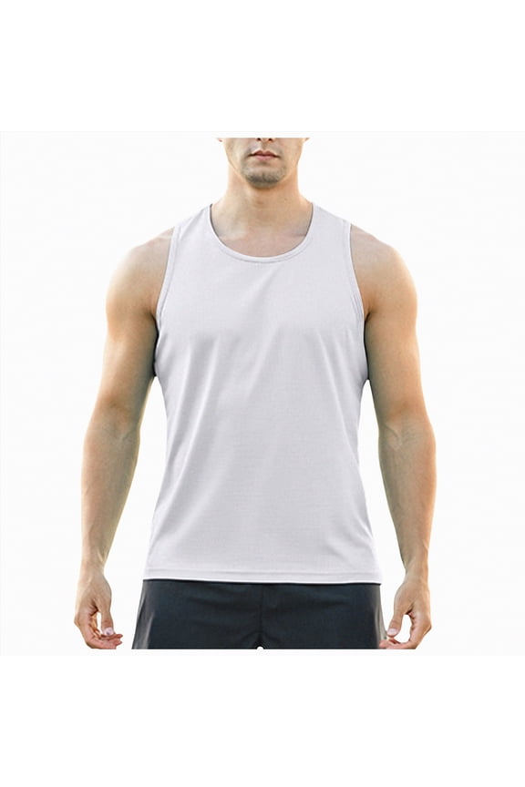 Men's Workout Quick Dry Soft Gym Bodybuilding Stringer Tank Tops（White,S)