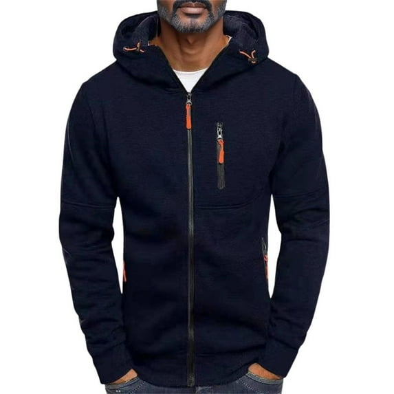 Hessimy Men's Zip Up Hoodie Athletic Hoodies Long Sleeve Hooded Sweatshirts Lightweigt With Pockets(Navy,4XL)