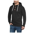 thumbnail image 1 of Hessimy Mens 2024 Cotton Hooded Button Collar Drawstring Hoodies Pullover Sweatshirts Casual Long Sleeve Shirts with Pocket(Z04-Black,M）, 1 of 7