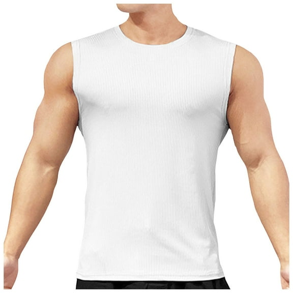 Hessimy Mens Graphic Tees Breathable Sleeveless T Shirt Tops Slim Fashion Summer Round Neck Short Sleeve Polo Shirts for Men(White,XL)