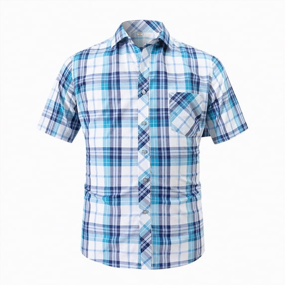 Hessimy Mens Plaid Short Sleeve Button Down Shirts Cotton Regular Fit Casual,Plaid(Sky Blue,40)