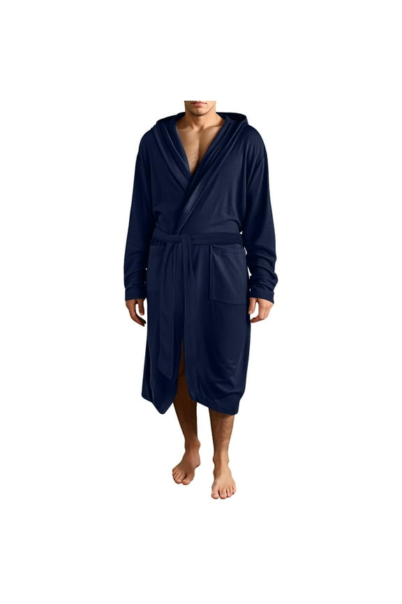 Mens Robe Big and Tall with Hood, Full Length Plush Robe for Men Long Fleece Bathrobe(Blue,3XL)