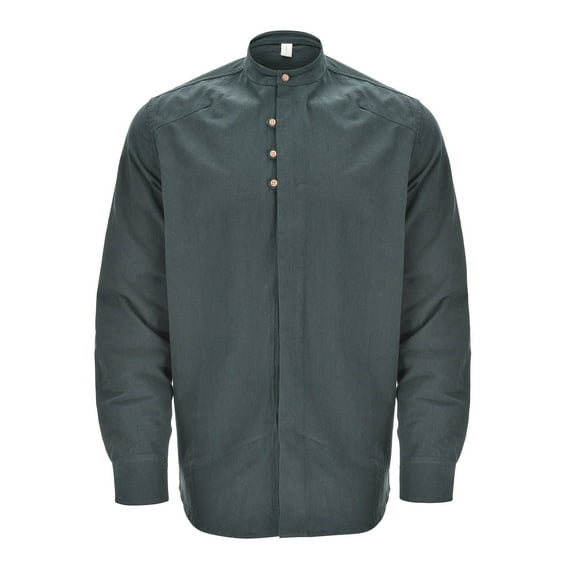 Hessimy Mens Spring And Summer Shirt Fashion Collarless Casual Solid Color Cotton And Linen Collar Button Long Sleeve Shirts For Men Breathable Top(GY1,XL)