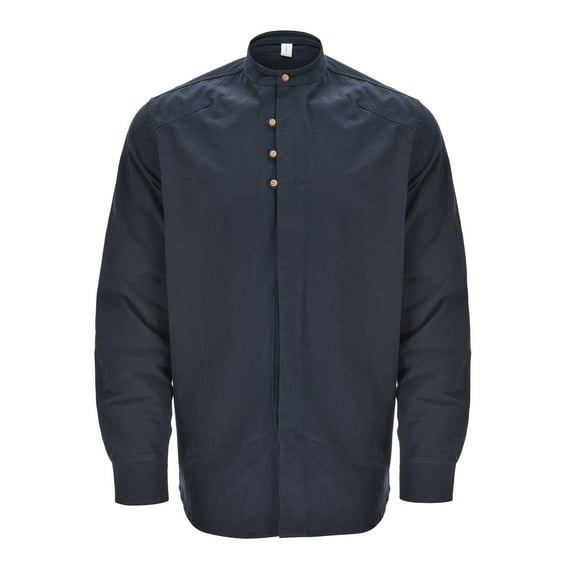 Hessimy Mens Linen Henley Shirt Long Sleeve Cotton Beach Yoga Loose Fit Henleys Tops Button Down T-Shirt(Black,5XL)