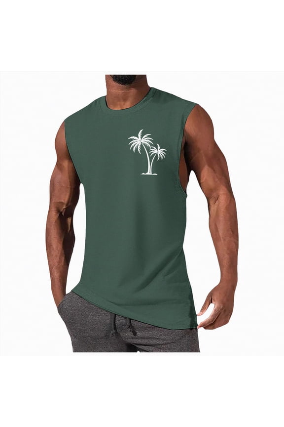 Mens Tank Tops Summer Sleeveless Muscle Shirts Cotton Loose Fit Tee Shirts(Dark Green,XL)