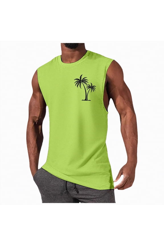 Mens Tank Tops Summer Sleeveless Muscle Shirts Cotton Loose Fit Tee Shirts（Green,M)
