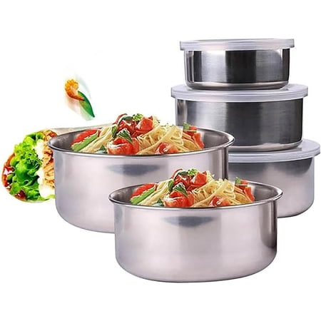 Hessimy Mixing Bowls 5PCS Mixing Bowls Set, Mixing Bowls with Lids, Stainless Steel Nesting Bowls with Lids, Mixing Bowls for Cooking, Baking, Food Storage