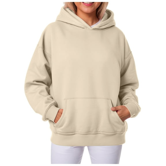 Hessimy Mockneck Sweatshirt-Plain Loose Fit Crewneck Sweatshirts Casual Long Sleeve Fall Hoodies Sweaters Tunic Women Blouses Womens Short Hoodie (Beige,M)