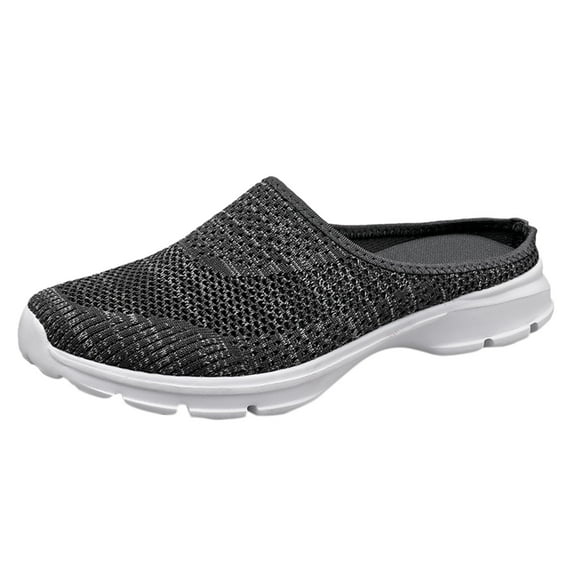Hessimy Mules Clogs for Women Summer Air Cushion Platform Mesh Mules Sneaker Sandals for Female Lightweight Beach Shoes Outdoor Slippers Walking Shoes(Grey,9)