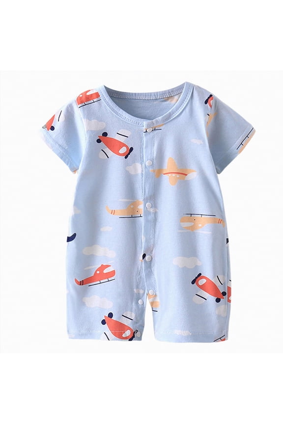 Newborn Baby Boy Romper Summer Clothes Short Sleeve Round Neck Playsuit Infant Boy Outfit,Cozy(Sky Blue,12-18 Months)