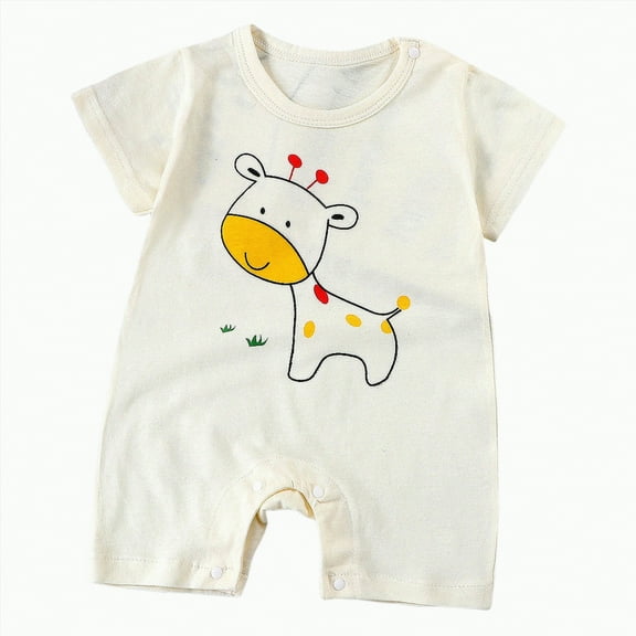 Hessimy Baby Girl Boy Clothes Summer Outfits Short Sleeve Romper Jumpsuit Cotton Linen Solid Color T-Shirt Bodysuit animal pattern (Beige,18-24 Months)