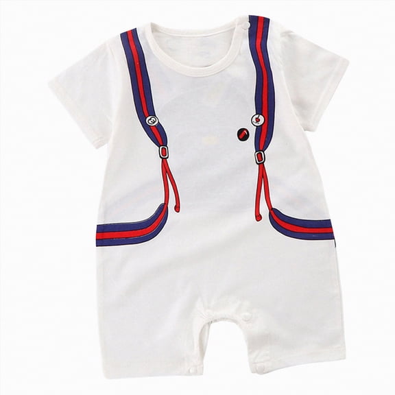 Hessimy Baby Girl Boy Clothes Summer Outfits Short Sleeve Romper Jumpsuit Cotton Linen Solid Color T-Shirt Bodysuit animal pattern (Blue,6-12 Months)