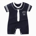 thumbnail image 1 of Hessimy Baby Girl Boy Clothes Summer Outfits Short Sleeve Romper Jumpsuit Cotton Linen Solid Color T-Shirt Bodysuit animal pattern (Navy,6-12 Months), 1 of 4