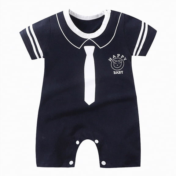 Hessimy Baby Girl Boy Clothes Summer Outfits Short Sleeve Romper Jumpsuit Cotton Linen Solid Color T-Shirt Bodysuit animal pattern (Navy,18-24 Months)