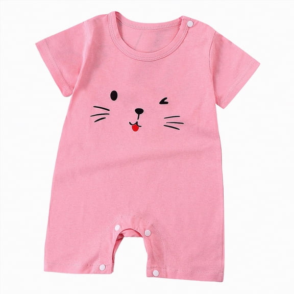 Hessimy Baby Girl Boy Clothes Summer Outfits Short Sleeve Romper Jumpsuit Cotton Linen Solid Color T-Shirt Bodysuit animal pattern ( Red,12-18 Months)