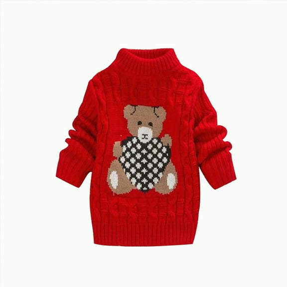 Hessimy Baby Girl Boy Crewneck Long Sleeve Solid Color Sweater For Knitted Autumn Winter Warm Pullover Sweater Holiday Dailywear School Uniforms (Red,5-6 Years)