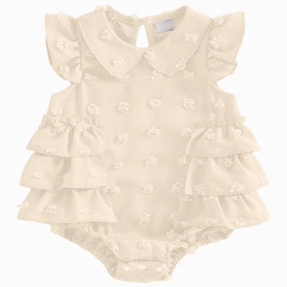Hessimy Newborn Baby Girl Romper Farm Outift Animals Embroidery Smocked Onesie Ruffle Plaid Bodysuit Country Summer Clothes(Beige