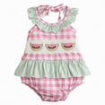 thumbnail image 1 of Hessimy Newborn Baby Girl Romper Farm Outift Animals Embroidery Smocked Onesie Ruffle Plaid Bodysuit Country Summer Clothes,Comfy(Pink, 1 of 7