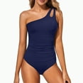 thumbnail image 1 of Hessimy One Shoulder One Piece Swimsuit for Women Tummy Control Bathing Suits Modest Full Coverage Keyhole Swimwear(Blue,M), 1 of 8
