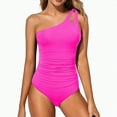 thumbnail image 1 of Hessimy One Shoulder One Piece Swimsuit for Women Tummy Control Bathing Suits Modest Full Coverage Keyhole Swimwear(Hot Pink,XL), 1 of 8