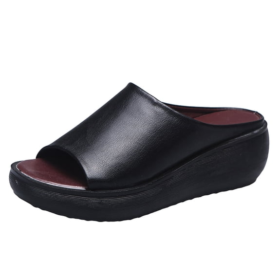Hessimy Orthopedic Sandals 2024 Summer Comfortable Orthotic Leather Wedges Slides Dressy Platform Heel Arch Support Slip Sandals(Z03-Black,38)