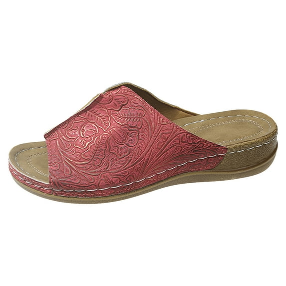 Hessimy Orthopedic Sandals for Women, Women Walking Slippers with Arch Support Anti-Slip Breathable Sandal Vintage Slip On Flip Flops Sandals Women Dressy Summer Flat(Red,37)