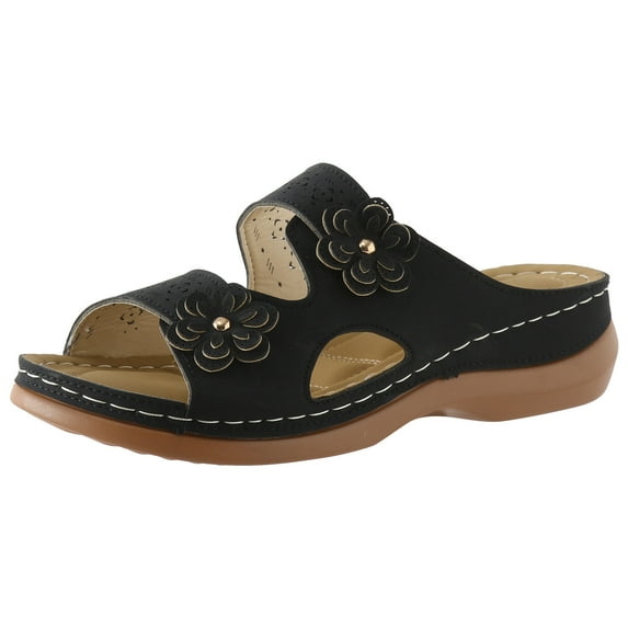 Hessimy Orthopedic Sandals for Women, Women Walking Slippers with Arch Support Anti-Slip Breathable Sandal Vintage Slip On Flip Flops Sandals Women Dressy Summer Flat(Black,37)