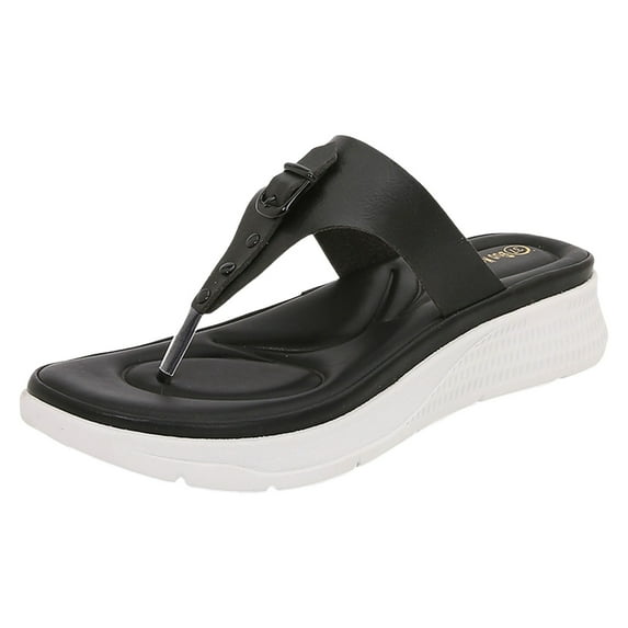 Hessimy Orthopedic Sandals for Women, Women Walking Slippers with Arch Support Anti-Slip Breathable Sandal Vintage Slip On Flip Flops Sandals Women Dressy Summer Flat(Black,40)