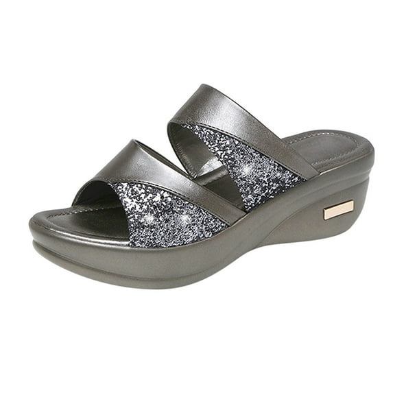 Hessimy Orthopedic Sandals for Women, Women Walking Slippers with Arch Support Anti-Slip Breathable Sandal Vintage Slip On Flip Flops Sandals Women Dressy Summer Flat(Silver,39)