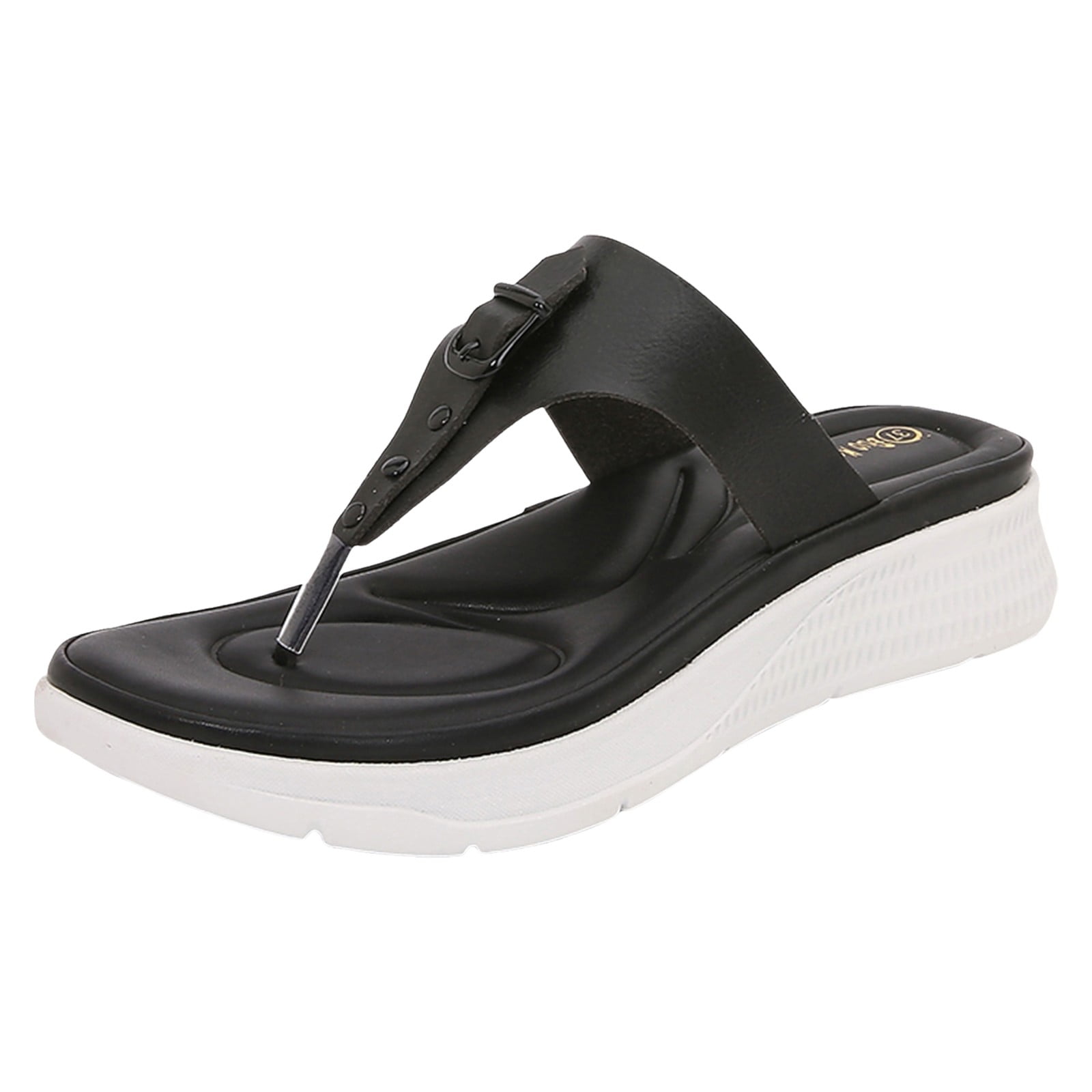 Hessimy Orthopedic Sandals for Women, Women Walking Slippers with Arch Support Anti-Slip Breathable Sandal Vintage Slip On Flip Flops Sandals Women Dressy Summer Flat(Black,40)