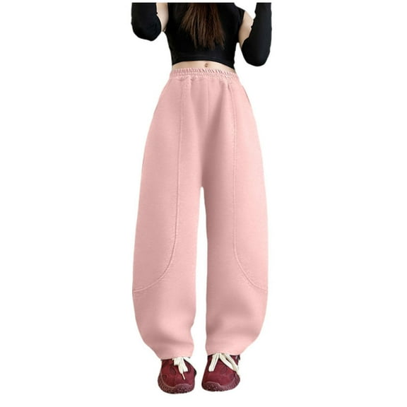 Hessimy Pants For Juniors Teen Girls Comfy Lounge Joggers Straight Leg High Waisted Joggers Sweat Pants Sweatpants Teens Ladies Cargo Pants Adjustable waistband bootcut (Pink,5-6 Years)