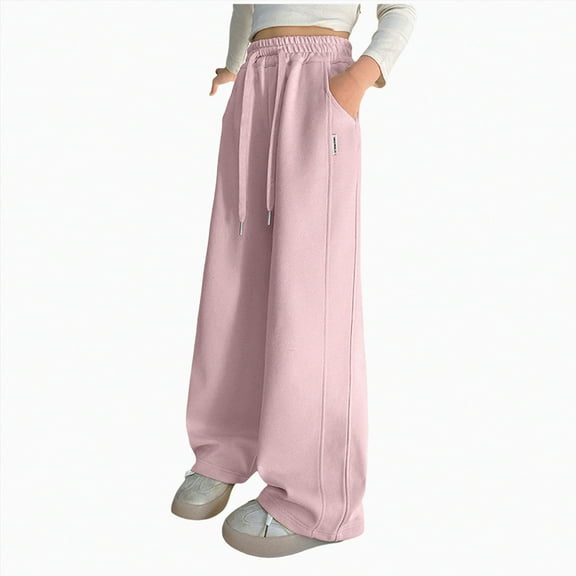 Hessimy Pants For Juniors Teen Girls Comfy Lounge Joggers Straight Leg High Waisted Joggers Sweat Pants Sweatpants Teens Ladies Straight Denim Pants (Pink,14-15 Years)