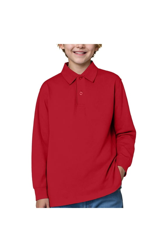 Polo School Uniform Shirt with Long Sleeves for Boys and Girls(Red,5-6 Years)