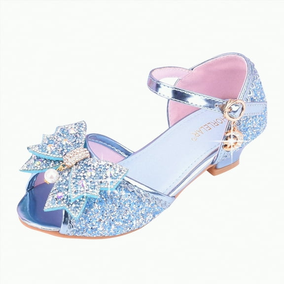 Hessimy Princess Shoes Girls Heels Princess Dress up Shoes Little Girl Dress Shoes Cinderella Shoes for Girls with Diamond Shiny Sandals Princess Shoe sandals school (Blue,1)