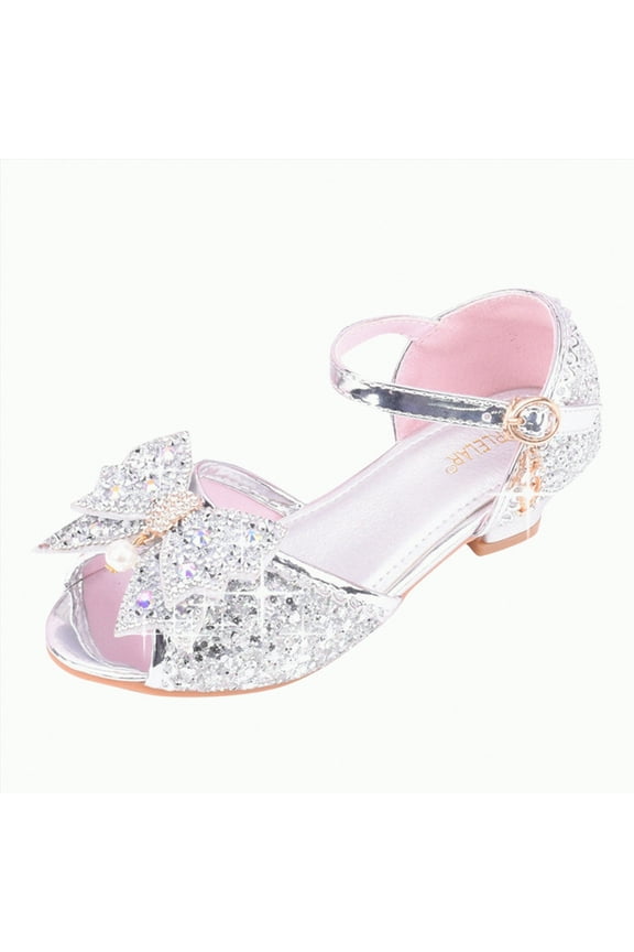 Princess Shoes Girls Heels Princess Dress up Shoes Little Girl Dress Shoes Cinderella Shoes for Girls with Diamond Shiny Sandals Princess Shoe sandals school (Silver,13)