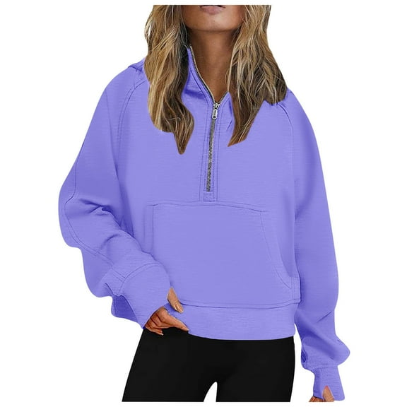 Hessimy Quarter Zip Sweatshirts For Women Pullover Oversized Hoodies Sweaters Fall Outfits Winter Clothes Thumb Hole 2024(Z06-RD3,S）