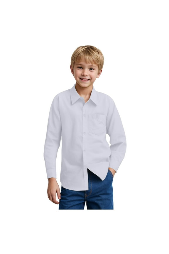 School Uniform Shirt with Long Sleeves for Boys and Girls(White,11-12 Years)