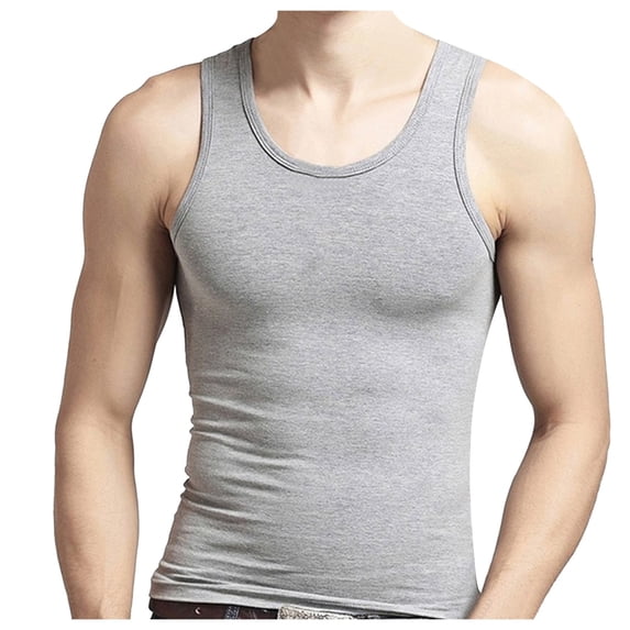 Hessimy Sleeveless Shirts for Men Loose Fit Blouse Trendy Casual Sleeveless T Shirts Summer Tops Round Neck Tees Shirts Fitness Sports Solid Color(Grey,L)