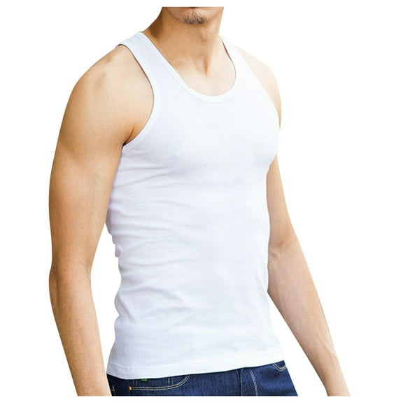 Hessimy Sleeveless Shirts for Men Loose Fit Blouse Trendy Casual Sleeveless T Shirts Summer Tops Round Neck Tees Shirts Fitness Sports Solid Color(White,L)