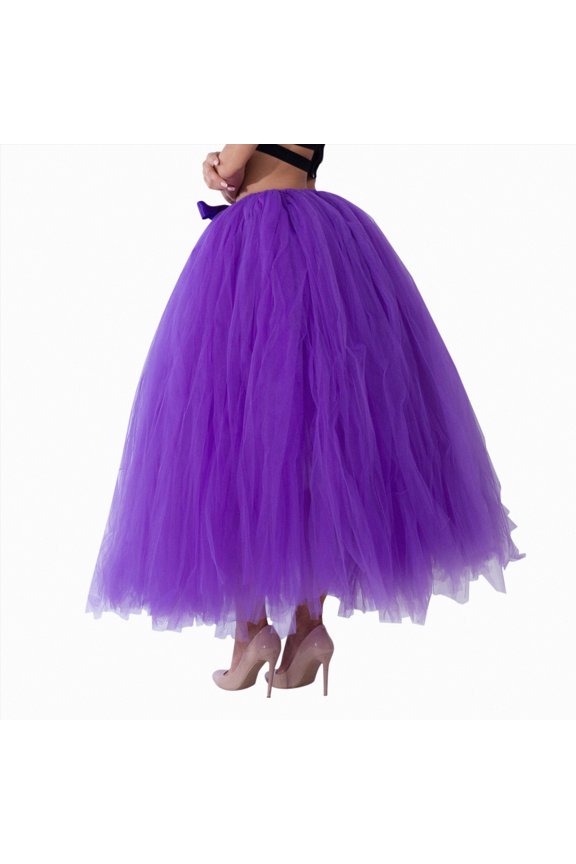 Solid Color Three Layer Flocked Polka Mesh Half Skirt for Women Carnival Stage Performance Tutu Party Festival(Purple,One Size)