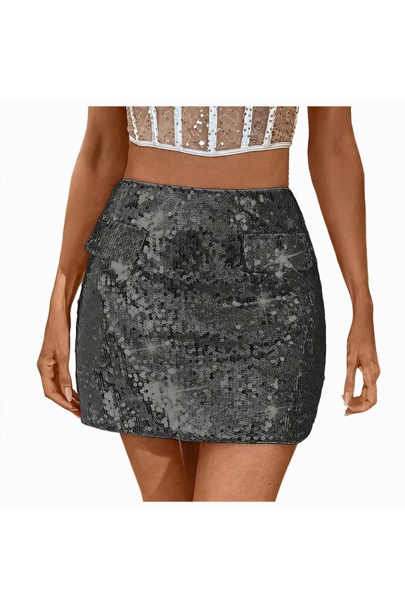 Sparkly Sequin Fringe Skirt for Women Carnival Party Costume Half Night Out Club Celebration Performance Glitter(Black,XL)