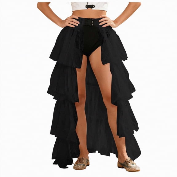 Hessimy Steampunk Skirt for Corset Women Show Girl Pirate Skirts Party Clubwear Vintage,Show Girl Style(Black,One Size)