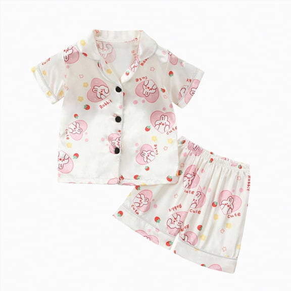 Hessimy Girls Pajamas for Kids Summer Pjs for Girl Pajama Sets 2Pcs Short Sleeve Top Sleepwear for Teen 1-12(Light Pink,5-6 Years)