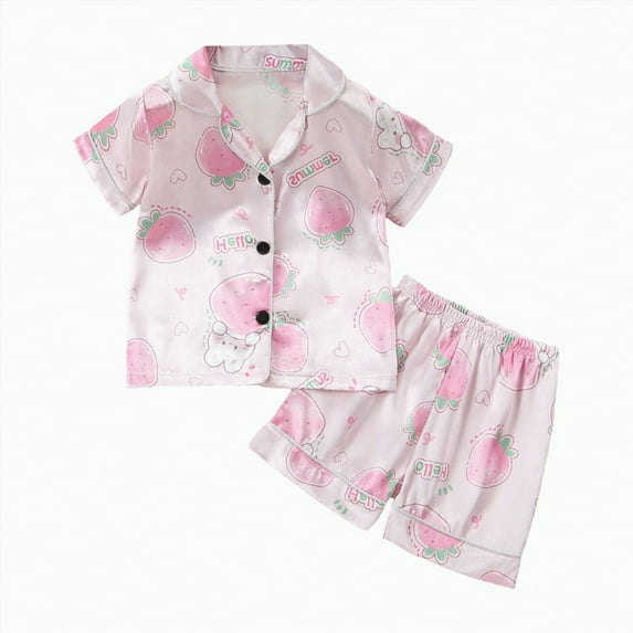 Hessimy Girls Pajamas for Kids Summer Pjs for Girl Pajama Sets 2Pcs Short Sleeve Top Sleepwear for Teen 1-12(Pink,2-3 Years)