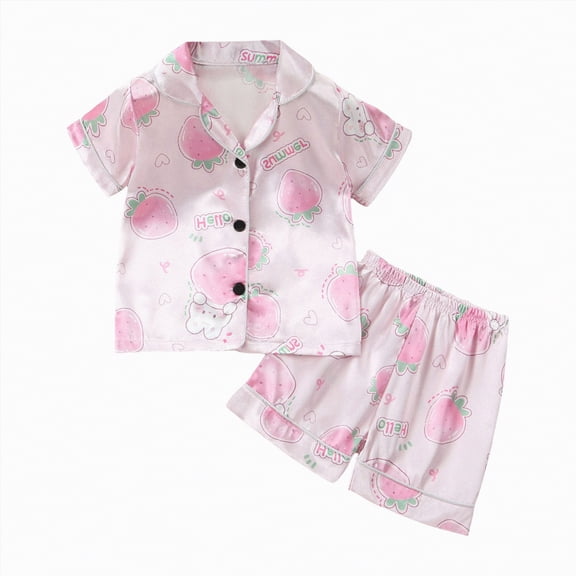 Hessimy Girls Pajamas for Kids Summer Pjs for Girl Pajama Sets 2Pcs Short Sleeve Top Sleepwear for Teen 1-12(Pink,5-6 Years)