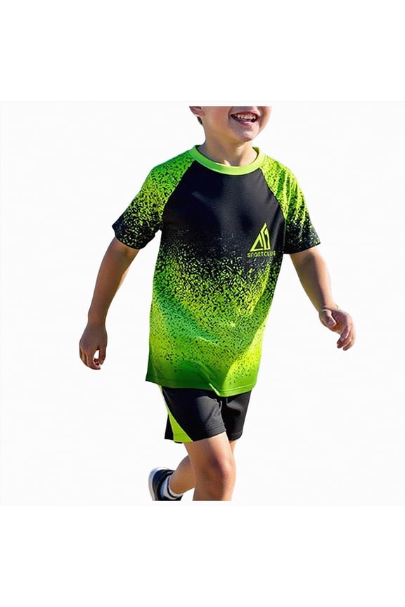 Swimsuit Set for Boys Teens 2 Pcs with Swimming Trunks and Boys Rash Guard for Beach Trip Holiday Essentials(Green,8-9 Years)